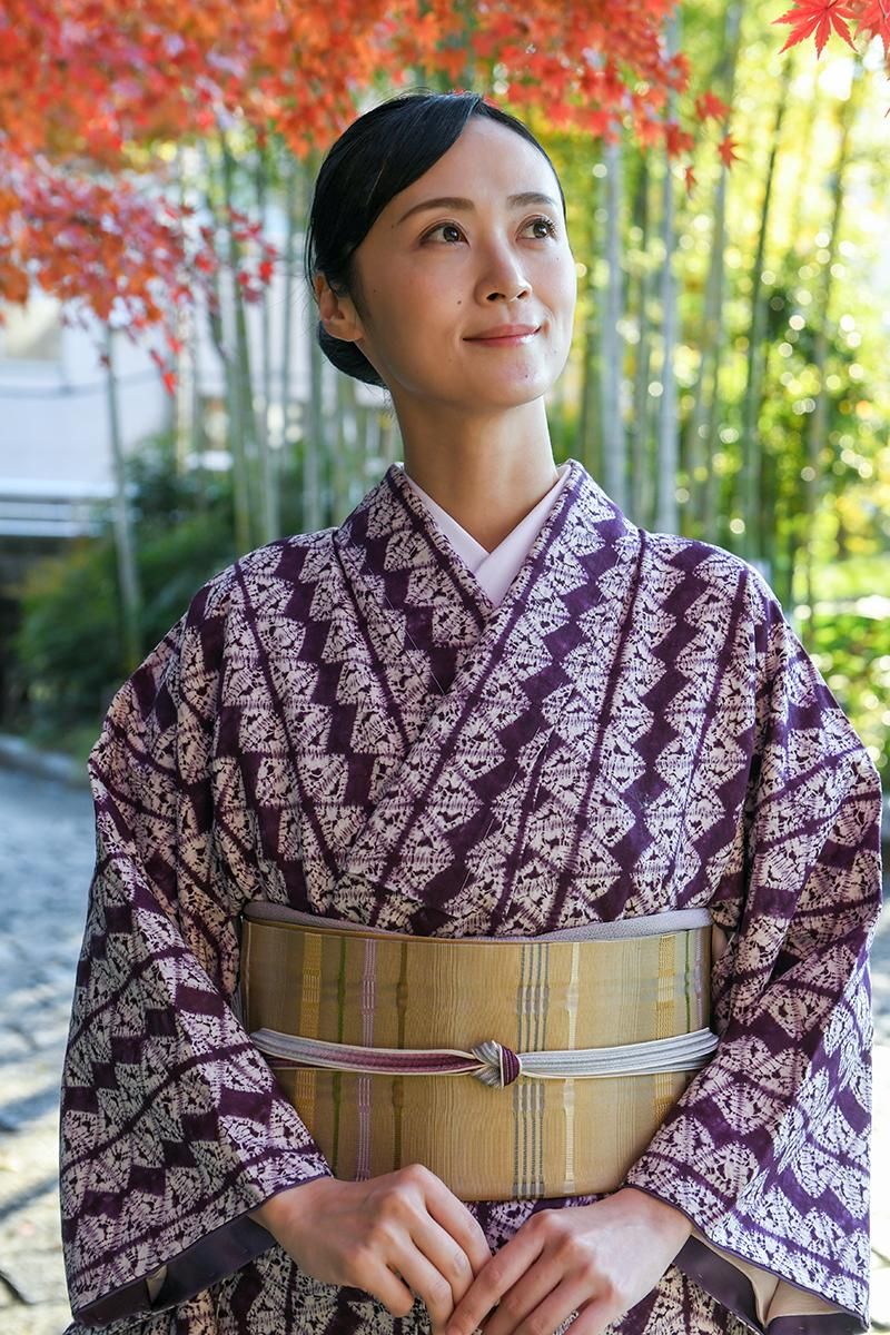 銀座【着物4660】草紫堂製 南部絞紫根染 木綿地 着物 :身丈161/裄67.5