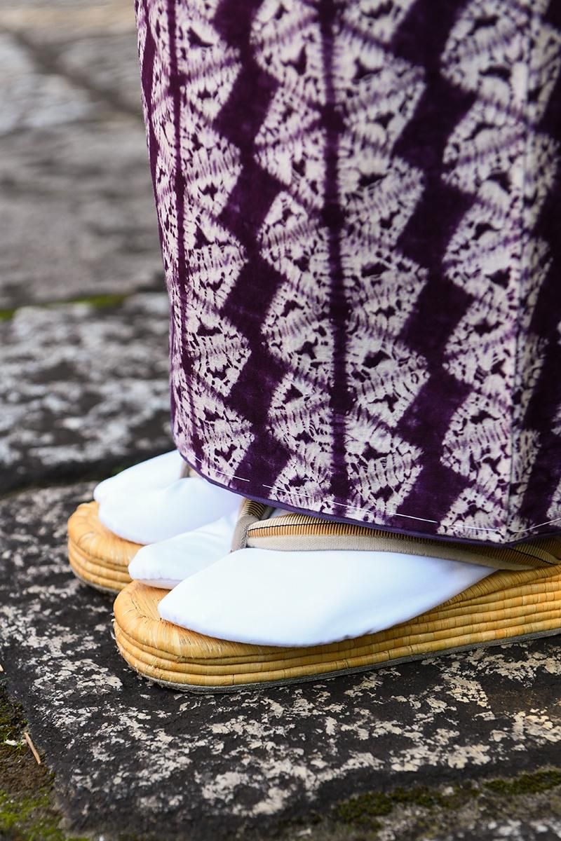 銀座【着物4660】草紫堂製 南部絞紫根染 木綿地 着物 :身丈161/裄67.5