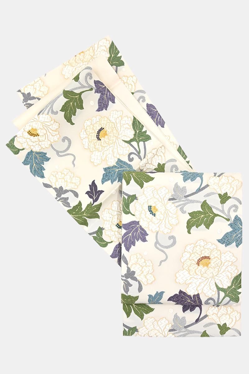 銀座【帯5827】西陣 織文意匠鈴木製 袋帯 唐綾錦「大牡丹唐花文様