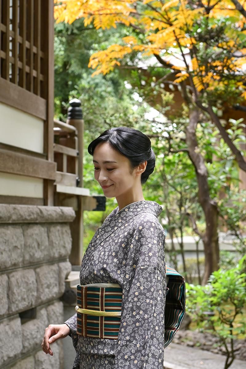 銀座【着物4662】浦野理一作 小紋裾模様 紅葉に鹿の図 :身丈160/裄66