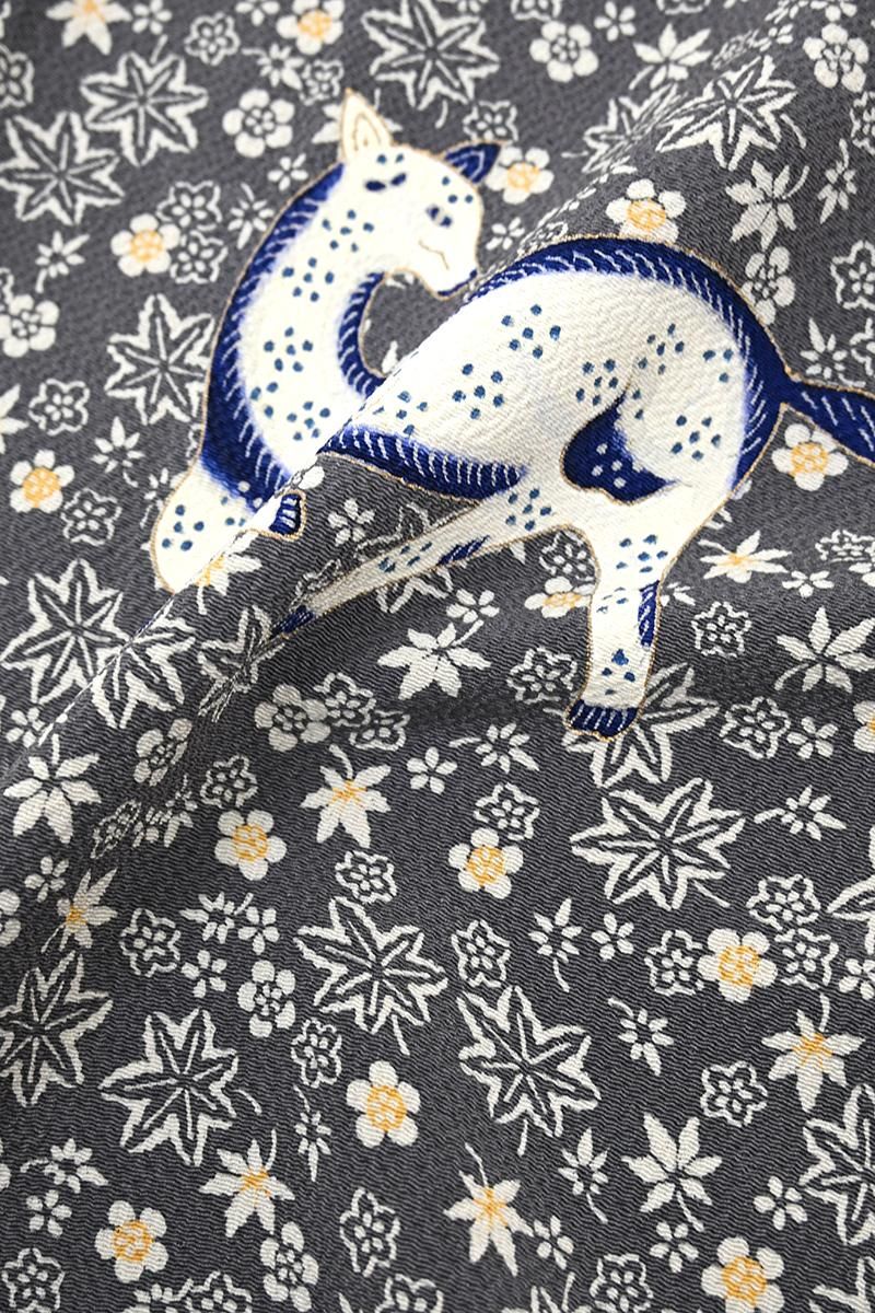 銀座【着物4662】浦野理一作 小紋裾模様 紅葉に鹿の図 :身丈160/裄66