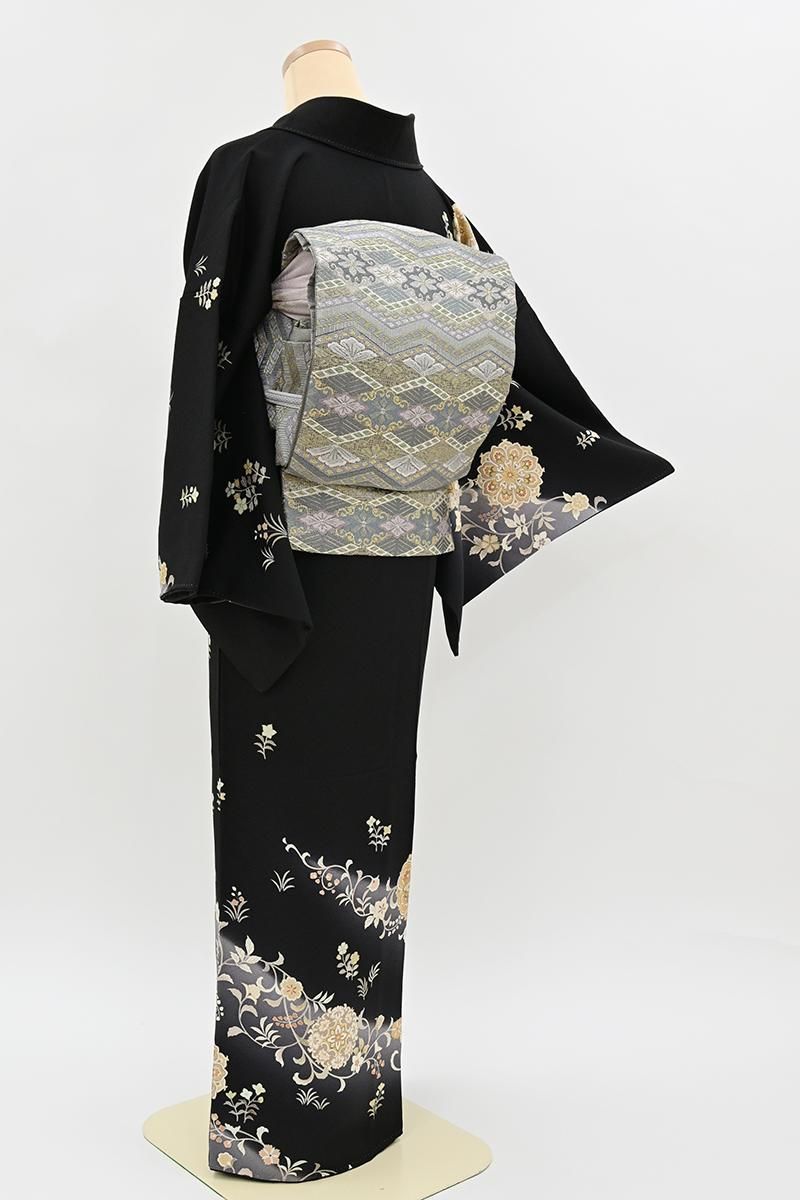 銀座【B-4339】染匠 久保耕製 訪問着 黒色 斜め暈かしに華文や花唐草