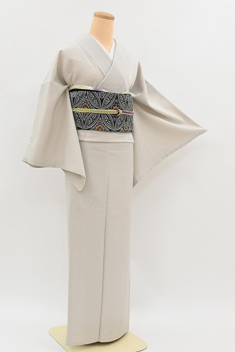 ◆新作弊社オリジナル一品物手刺繍正絹袋帯◆訪問着、色無地、色留め等　NO.9 銀座【D-3957】タッサーゴールドシルク 刺繍 小紋 生成色 華文（反端付