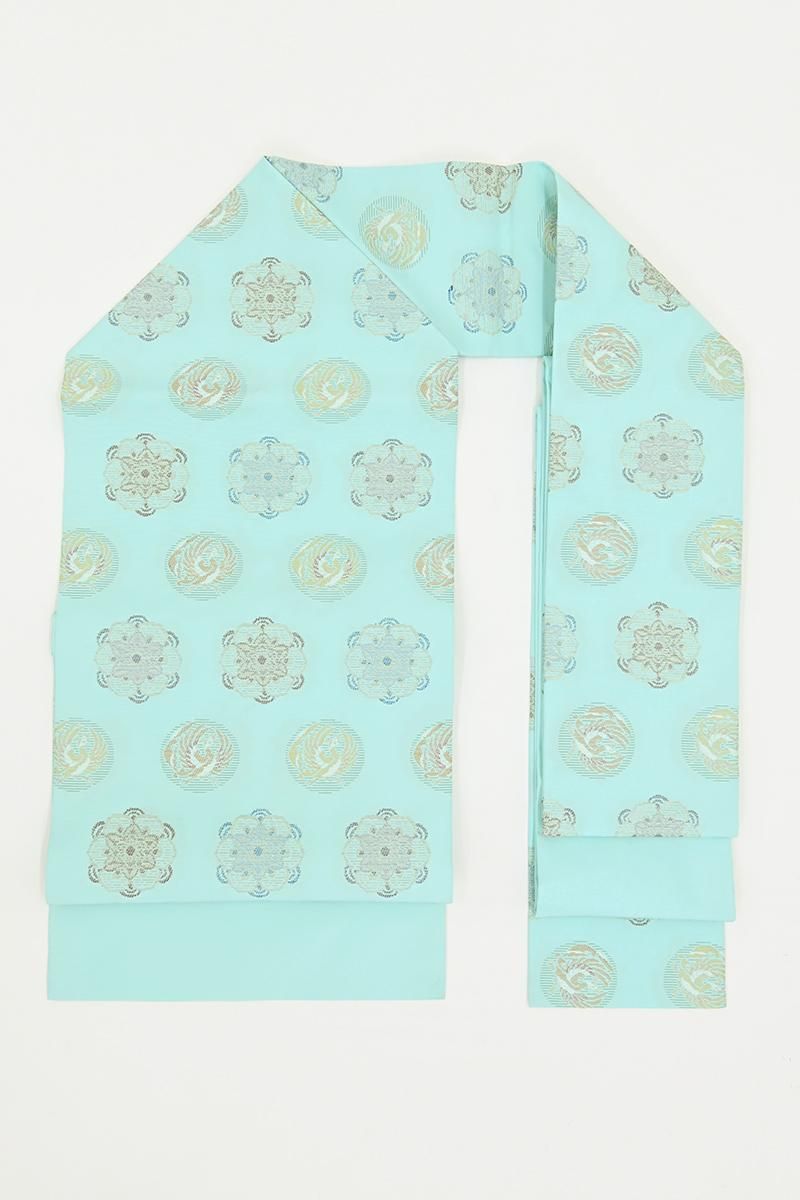 素敵な装い！西陣全通名古屋帯 丸巻き　モダン幾何学　薄青鼠 素敵な装い！西陣全通名古屋帯 丸巻き モダン幾何学 薄青鼠