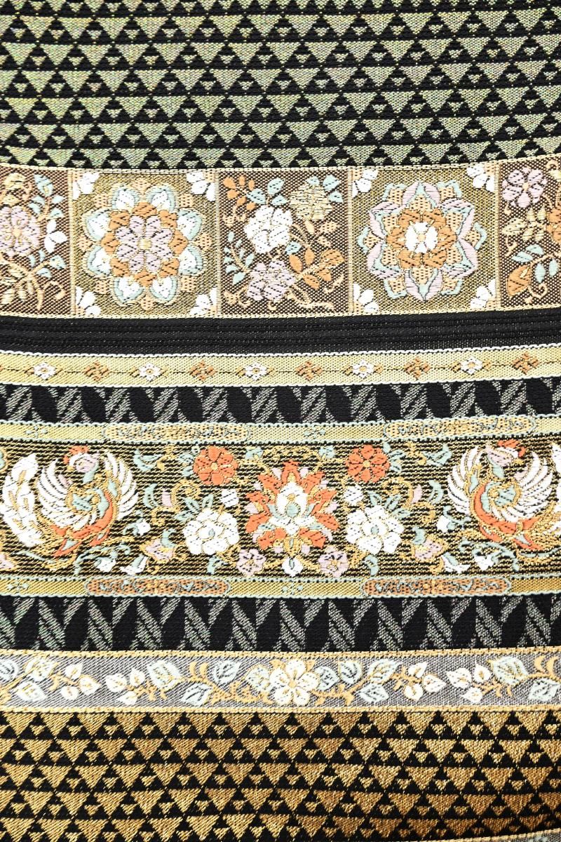 銀座【L-8547】袋帯 黒色 横段に華文や鳳凰など - 銀座きもの青木