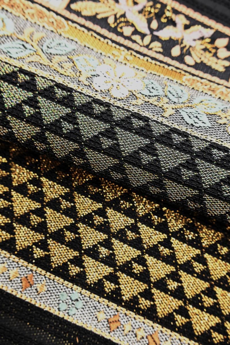 銀座【L-8547】袋帯 黒色 横段に華文や鳳凰など - 銀座きもの青木