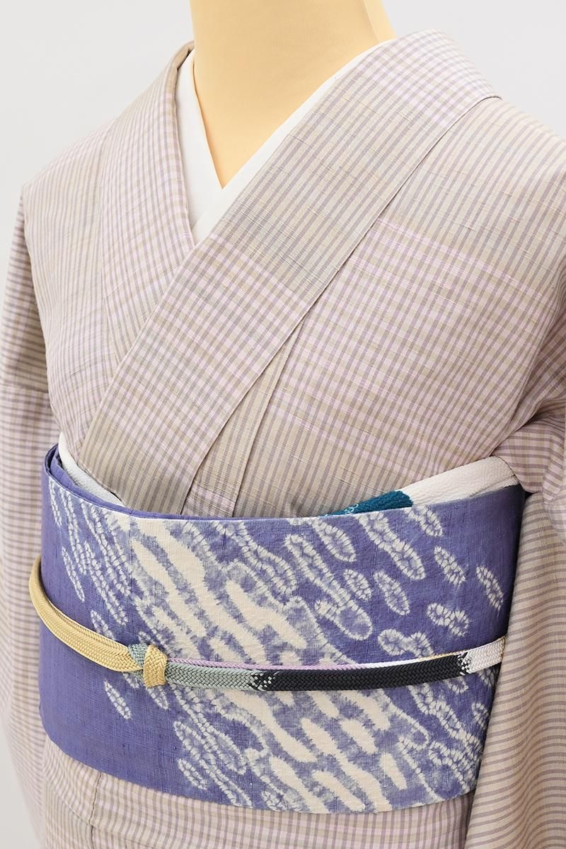 銀座【A-4193】紬 鴇鼠色 横段に格子文 :身丈155/裄66 - 銀座きもの