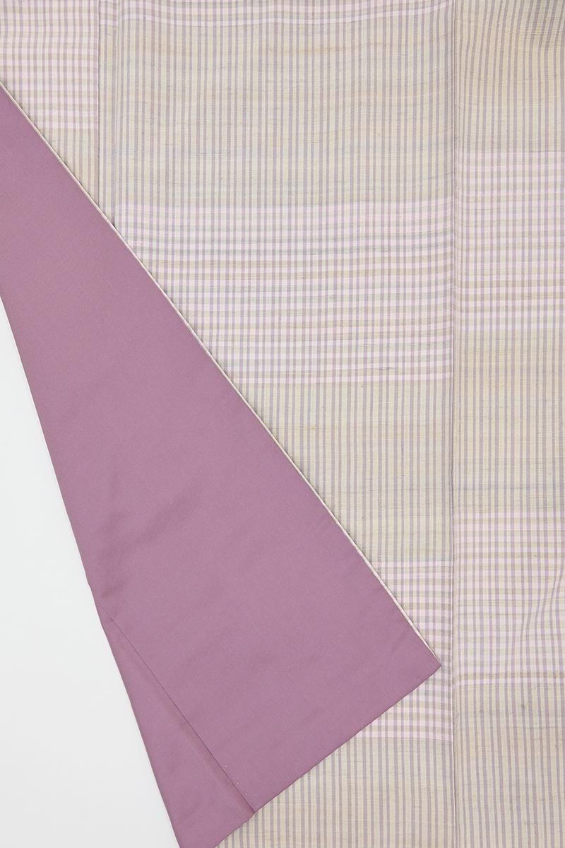 mitsu様御専用。GY-7 紬 薄鼠色　薄紫色　市松模様　段暈し　裄丈長め mitsu様御専用。GY-7 紬 薄鼠色 薄紫色 市松模様 段暈し 裄丈長め