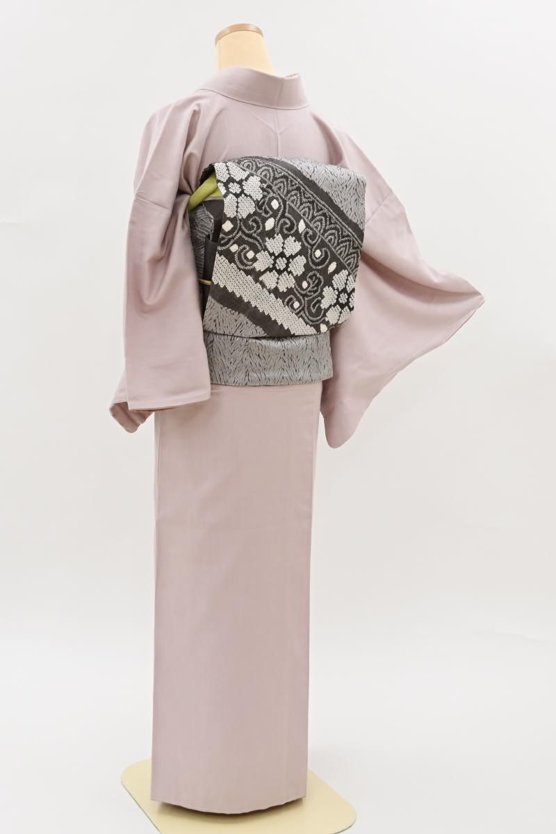 銀座【A-4194】結城紬 鴇鼠色 無地（証紙付） :身丈157/裄68 - 銀座