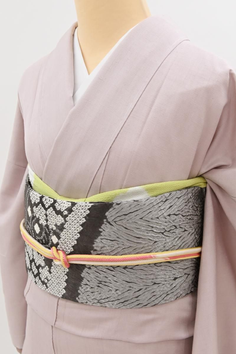 銀座【A-4194】結城紬 鴇鼠色 無地（証紙付） :身丈157/裄68 - 銀座