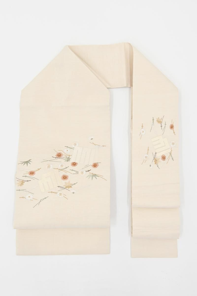 きものヱビス ■ 貴久樹 紬地 刺繍 名古屋帯 楽天市場】貴久樹 名古屋帯 刺繍 カティヤ 野蚕紬 八寸名古屋帯