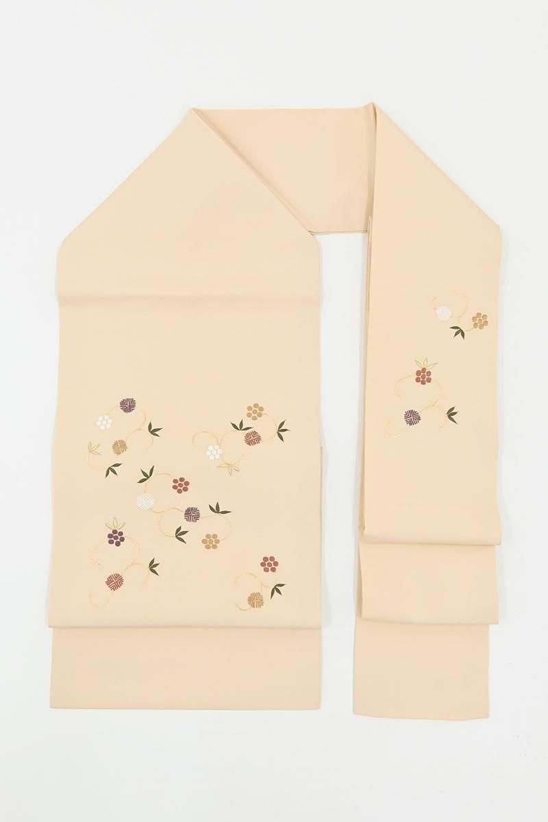 銀座【H-0847】刺繍 名古屋帯 蜂蜜色 笹蔓文 - 銀座きもの青木｜長く