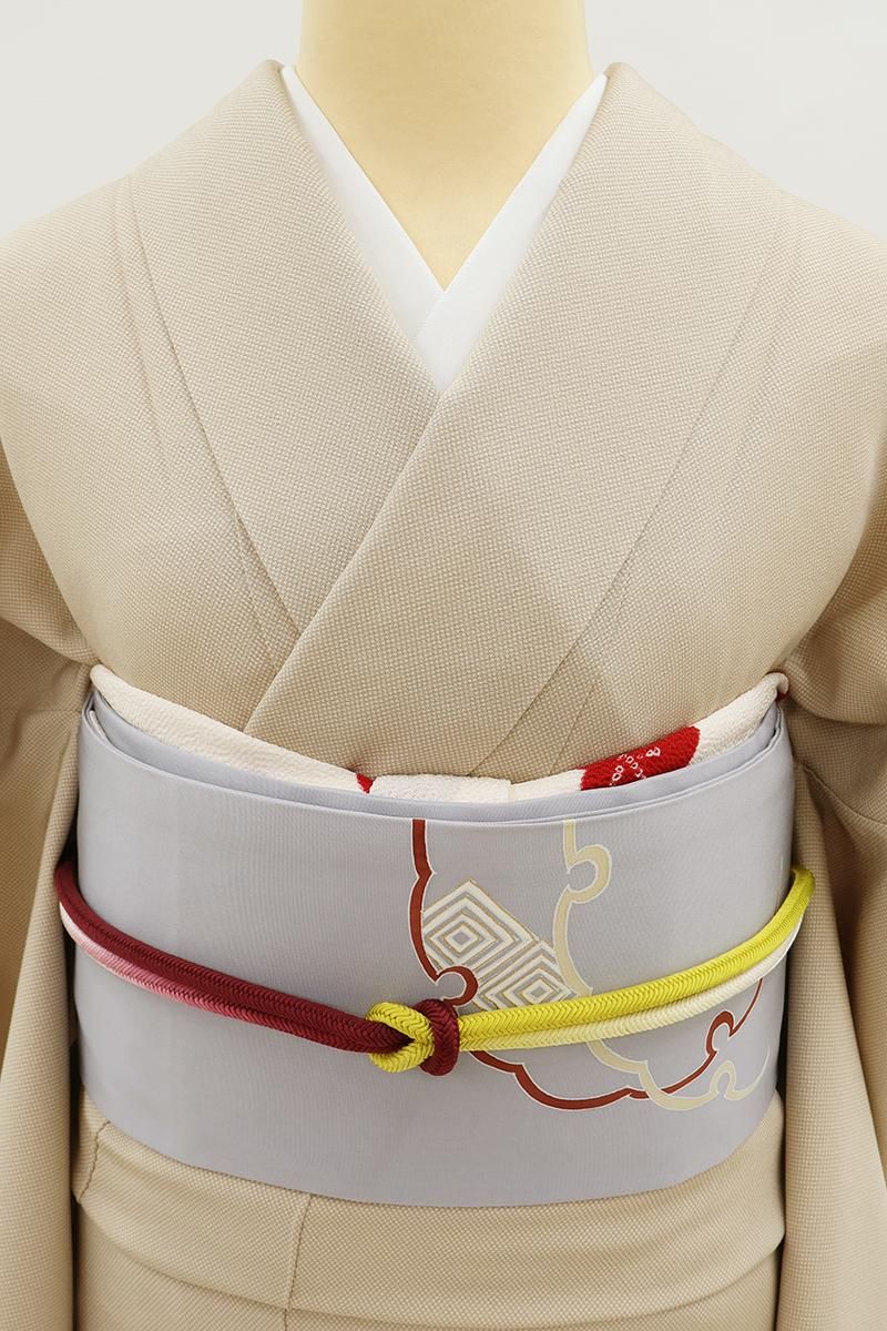 銀座【H-0852】塩瀬地 染名古屋帯 暁鼠色 雪輪文 - 銀座きもの青木