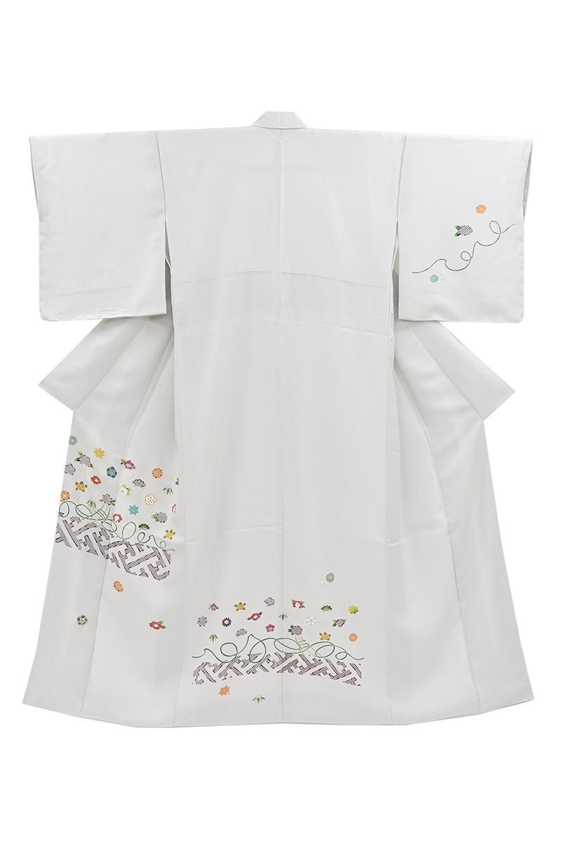 銀座【B-4349】付下げ 紫水晶色 四季花文(反端付)（N):身丈160/裄68