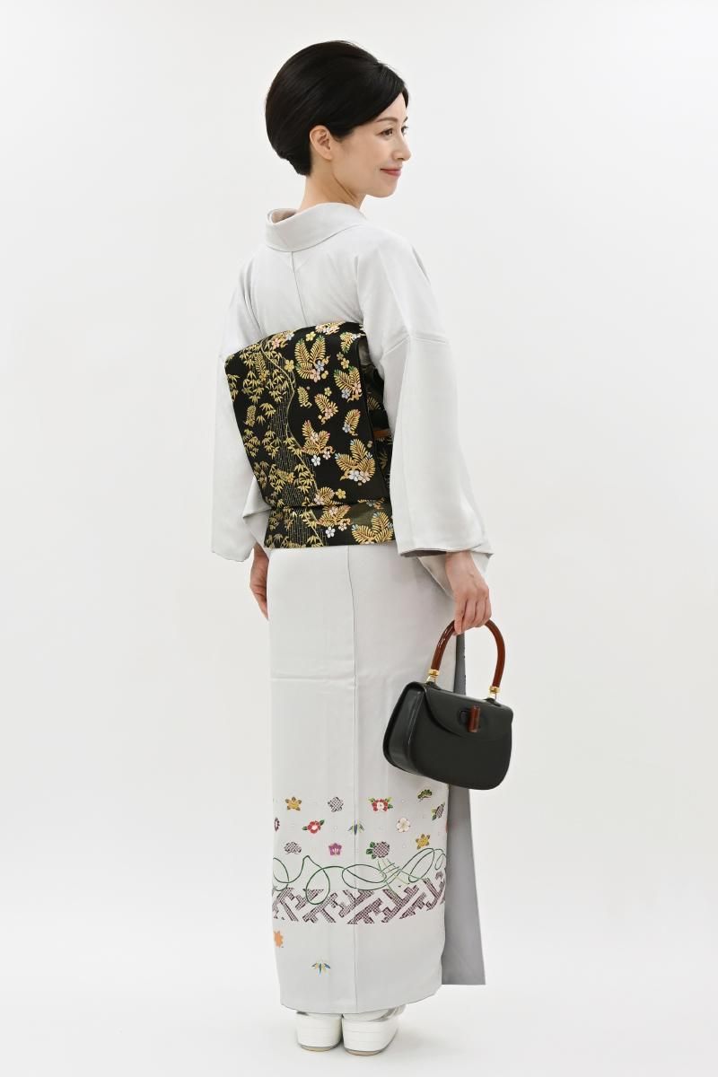 銀座【B-4349】付下げ 紫水晶色 四季花文(反端付)（N):身丈160/裄68