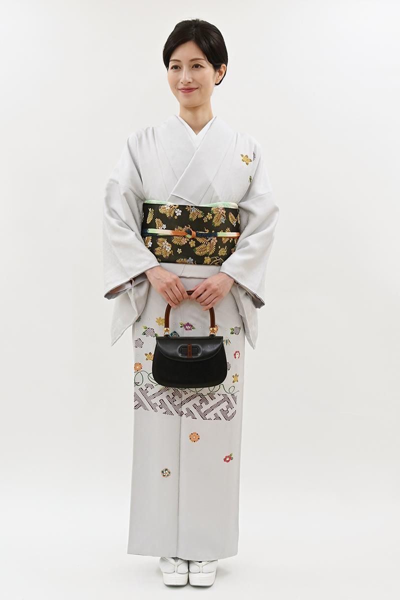 AQUA様　訪問着 付下げ 正絹 シンプルな笹模様 ４点フルセット M〜Lサイズ 銀座【B-4349】付下げ 紫水晶色 四季花文(反端付)（N):身丈160/裄68