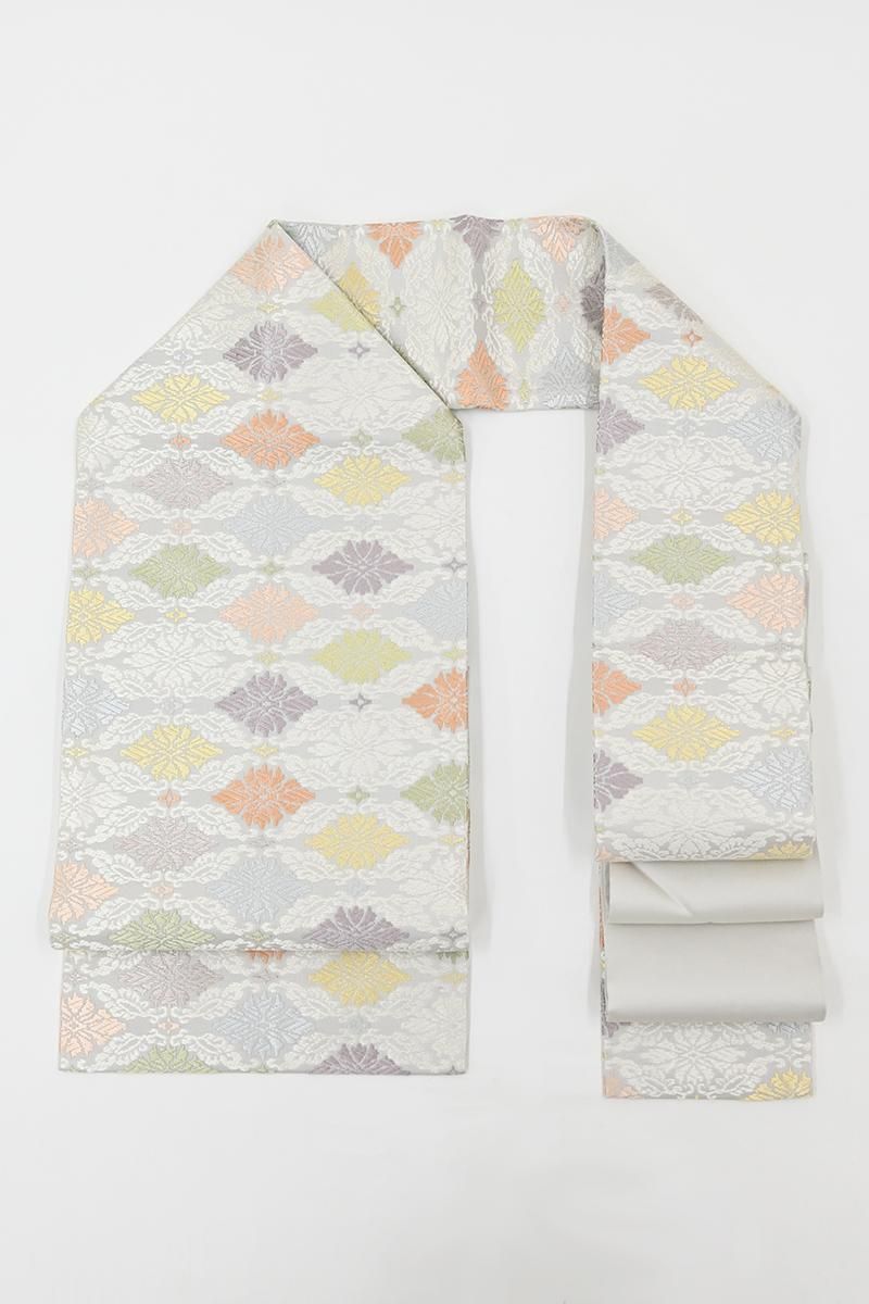 銀座【H-0863】織名古屋帯 小町鼠色 花菱文 - 銀座きもの青木｜長く