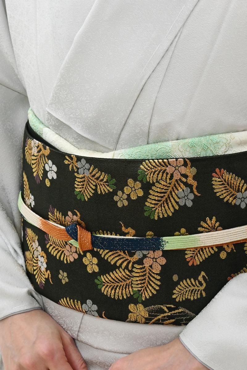 銀座【L-8561】西陣 白寿苑製 袋帯 黒色 松竹梅文（証紙付） - 銀座