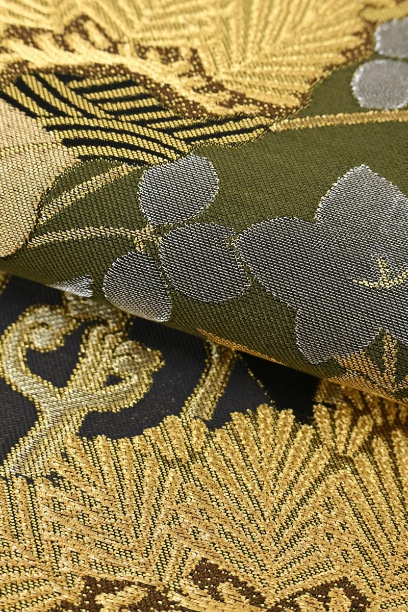 美品 江戸中期◆内側桐生織金襴 外側ビロード地 銀製『片喰紋』大名財布/どんぶり 美品 江戸中期◇内側桐生織金襴 外側ビロード地 銀製『片喰紋』大名