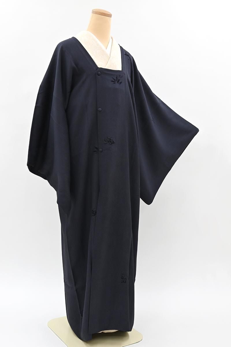 〈極美品〉道行コート　ビロード絞り　着物 銀座【E-2359】切りビロード 道行コート 紺色 桐竹鳳凰文 :身丈129.5