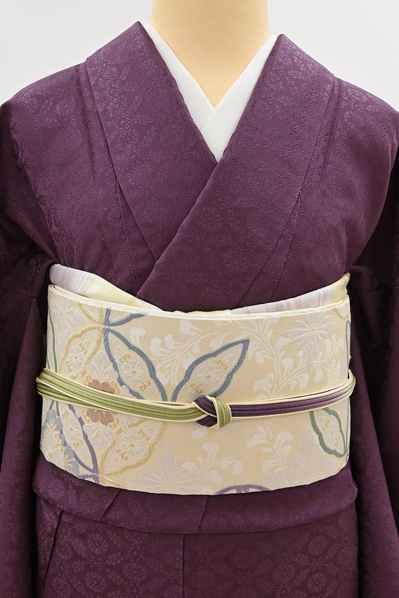 銀座【H-0868】西陣製 織名古屋帯 鳥の子色 七宝華文（証紙付）（N