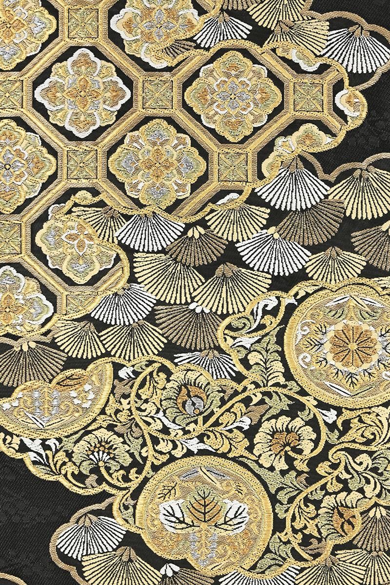 銀座【L-8557】西陣 服部織物製 袋帯 墨色 吉祥文（落款入） - 銀座