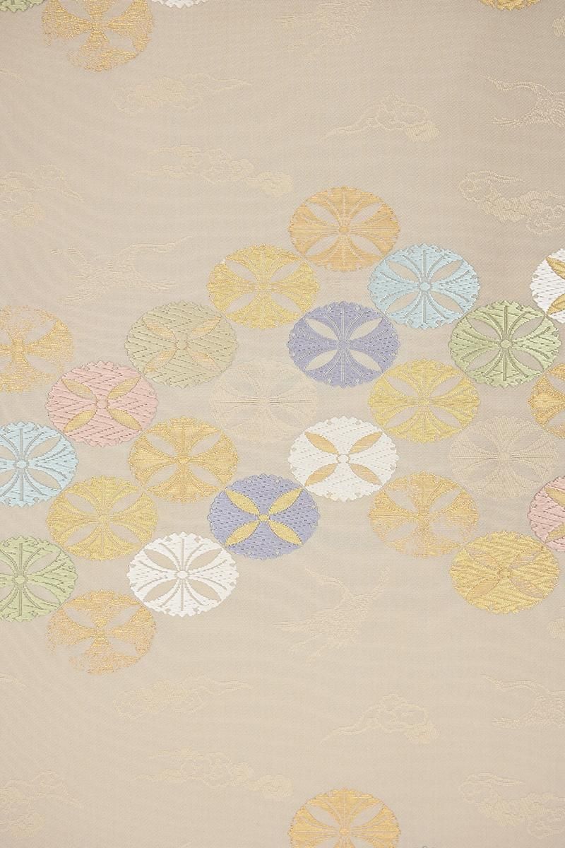 銀座【L-8558】袋帯 白茶色 雪輪七宝文 - 銀座きもの青木｜長く大切に