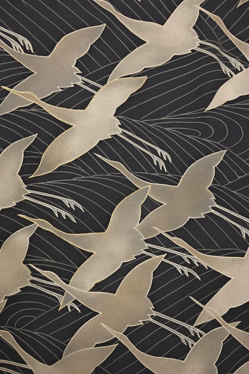 銀座【B-4340】繍一ッ紋 訪問着 檳榔子染色 波に鶴の図:身丈162/裄66.5