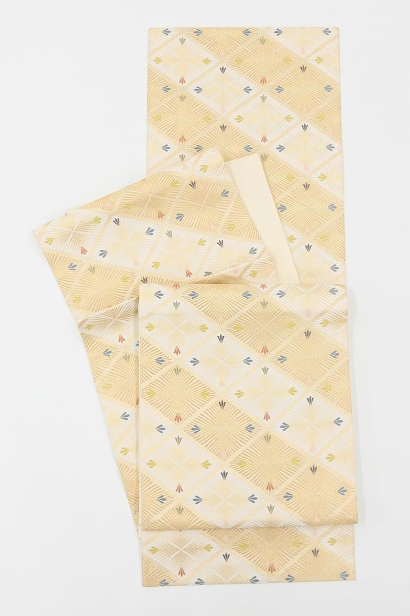 銀座【L-8552】織匠十一代目篠屋宗兵衛 袋帯 象牙色 松菱文（落款入