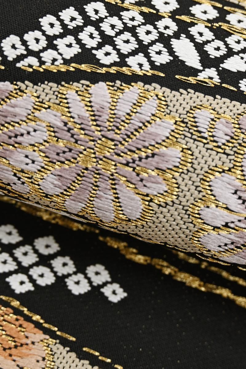 銀座【L-8553】袋帯 黒色 流線に四季花文 - 銀座きもの青木｜長く大切