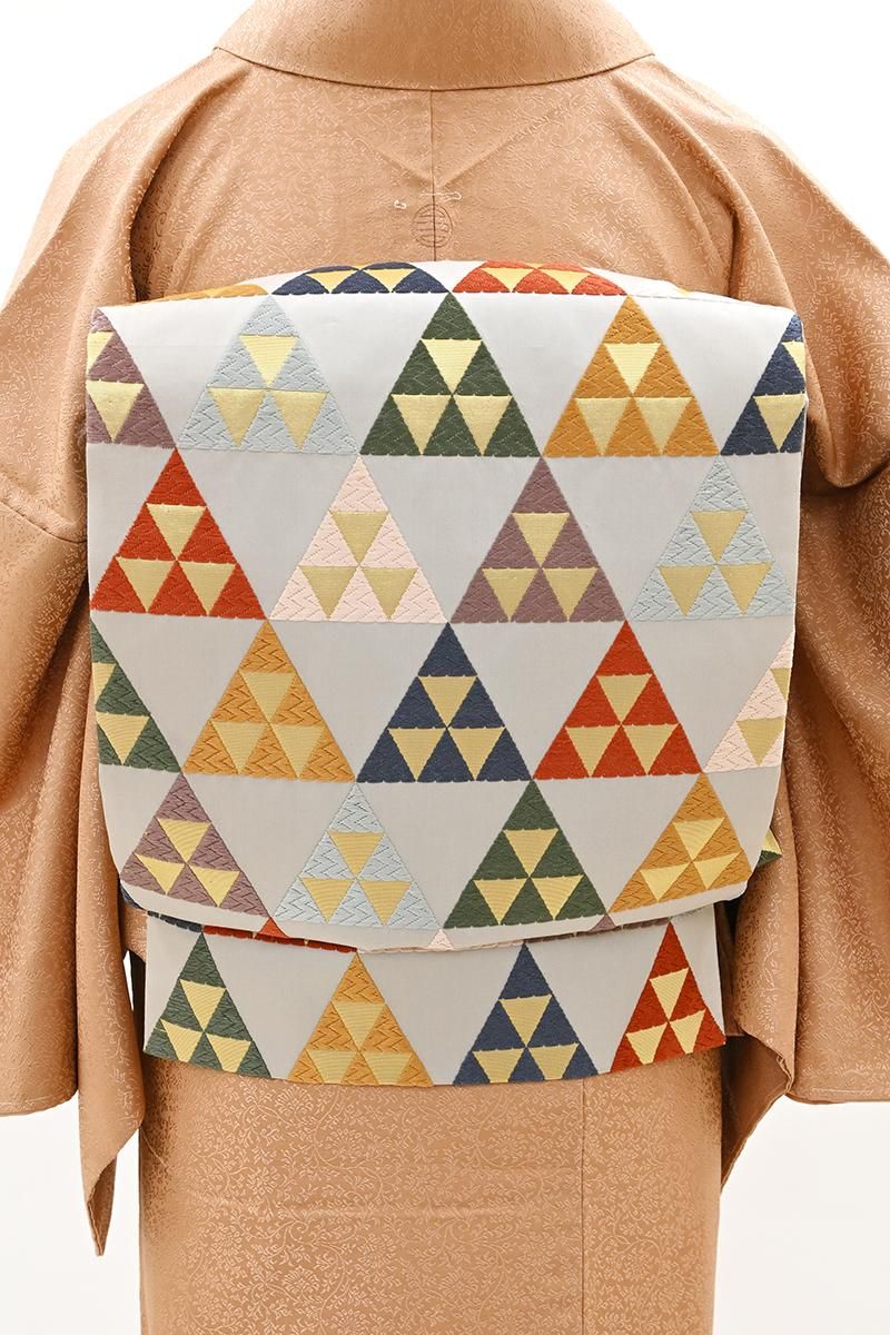 袋帯 洒落 全通 格子 紺地 逸品 洒落袋帯】 紺色 色とりどりな萩 大柄