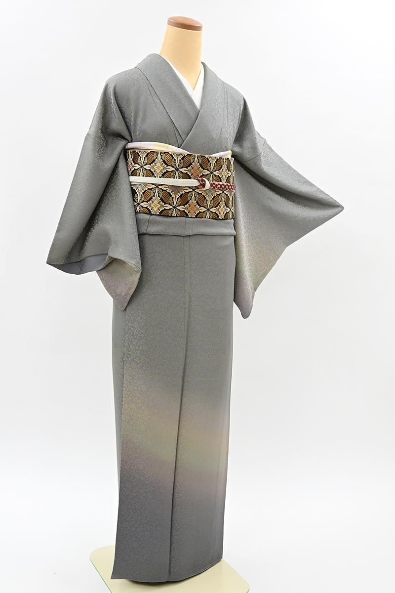 502mo59●銀花仙 訪問着 濃緑色 裾暈し 霞縞地紋 艶あり生地●美品 楽天市場】銀花仙 付け下げ 訪問着 京の老舗 つかさ工房 吊り暈し染め