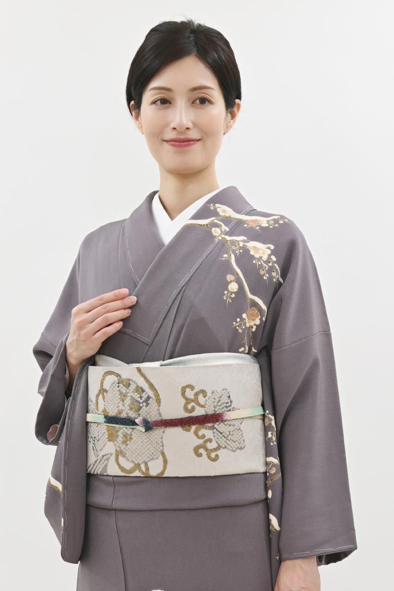 銀座【L-8554】本袋帯 絹鼠色 宝尽くし文 - 銀座きもの青木｜長く大切