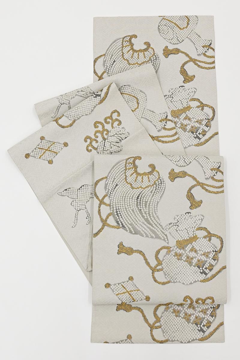 銀座【L-8554】本袋帯 絹鼠色 宝尽くし文 - 銀座きもの青木｜長く大切