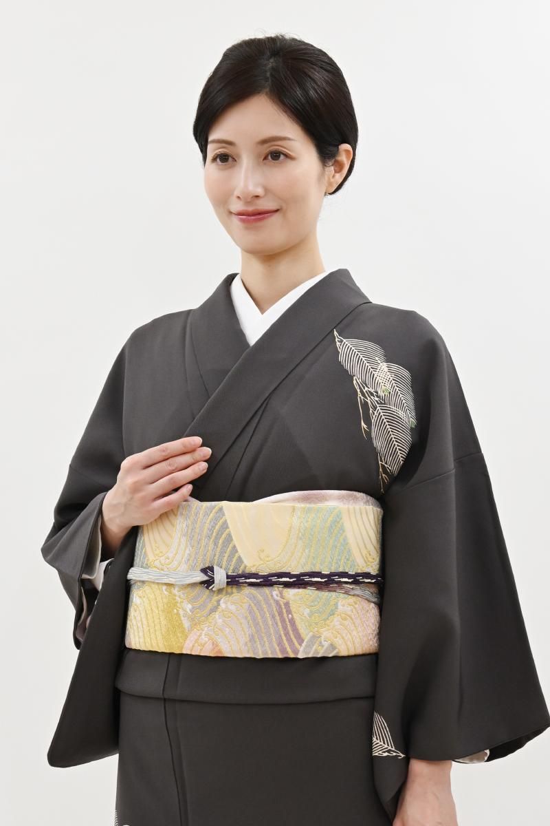 銀座【L-8555】袋帯 薄卵色 波文 - 銀座きもの青木｜長く大切に着続け