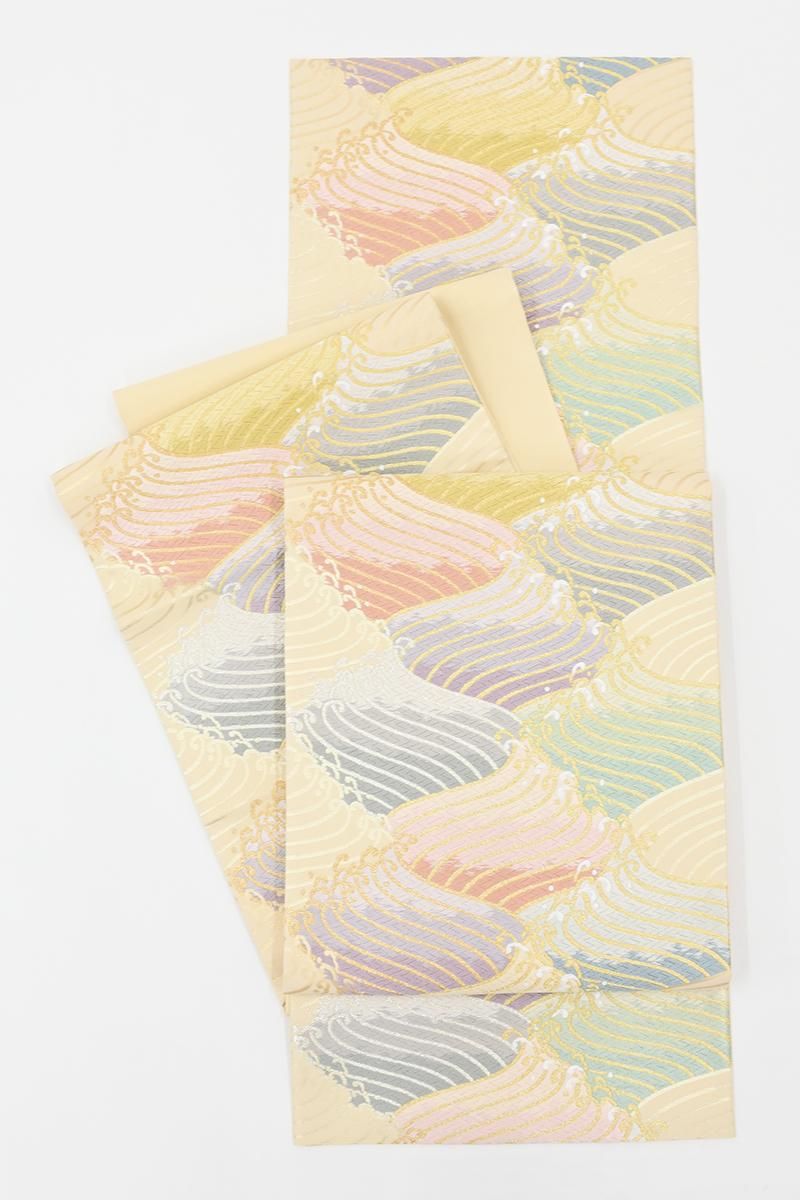 袋帯　月　満月　半月　霞　市松模様　膨れ織　着物　003k 銀座【L-8553】袋帯 黒色 流線に四季花文 - 銀座きもの青木｜長く大切