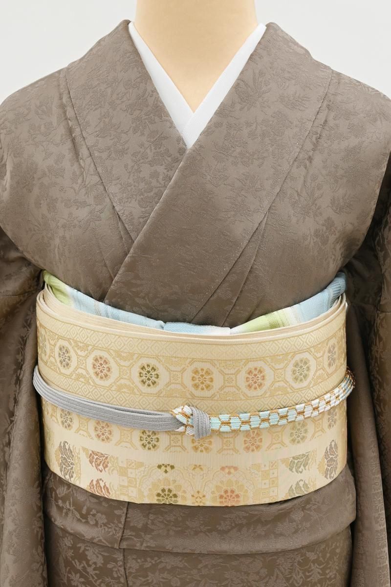 銀座【L-8584】西陣 陰山織物製 箔屋清兵衛 袋帯 丁子色 欧亜吉祥文