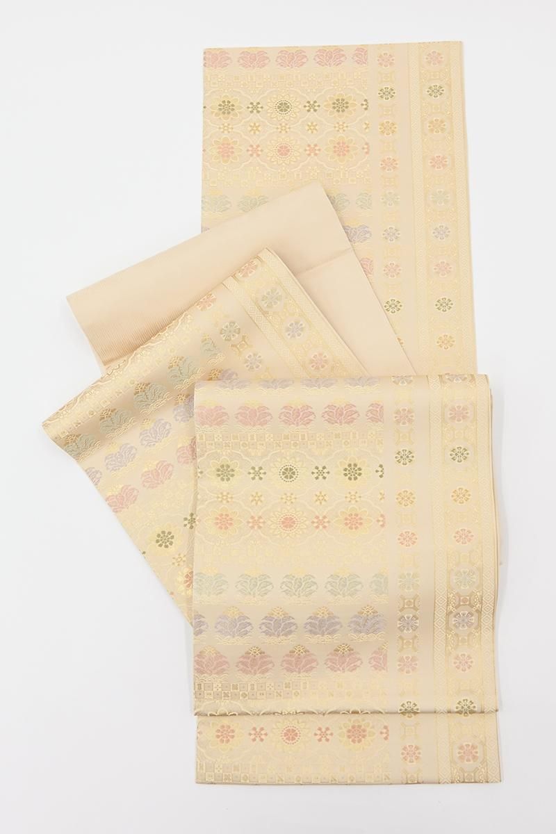 銀座【L-8584】西陣 陰山織物製 箔屋清兵衛 袋帯 丁子色 欧亜吉祥文