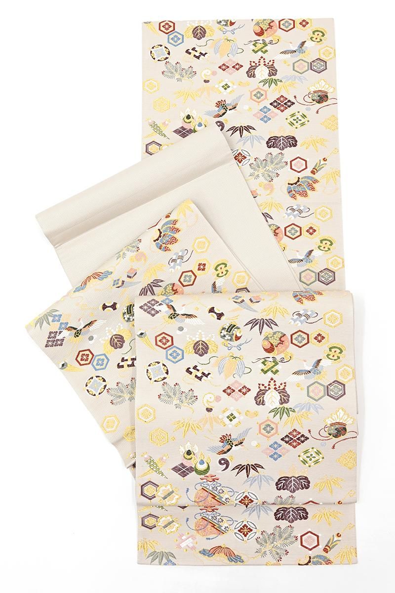 銀座【L-8574】西陣 山下織物製 袋帯 灰汁色 宝尽くし文 - 銀座きもの