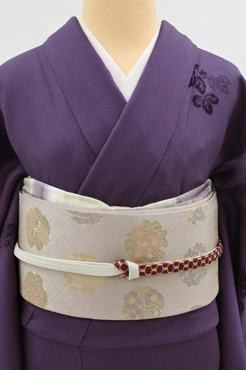 プロフ必読☆WamonoyaBANKAN☆西陣織 銀座【L-8585】西陣 陰山織物製 箔屋清兵衛 袋帯 淡い嵯峨鼠色 四季花