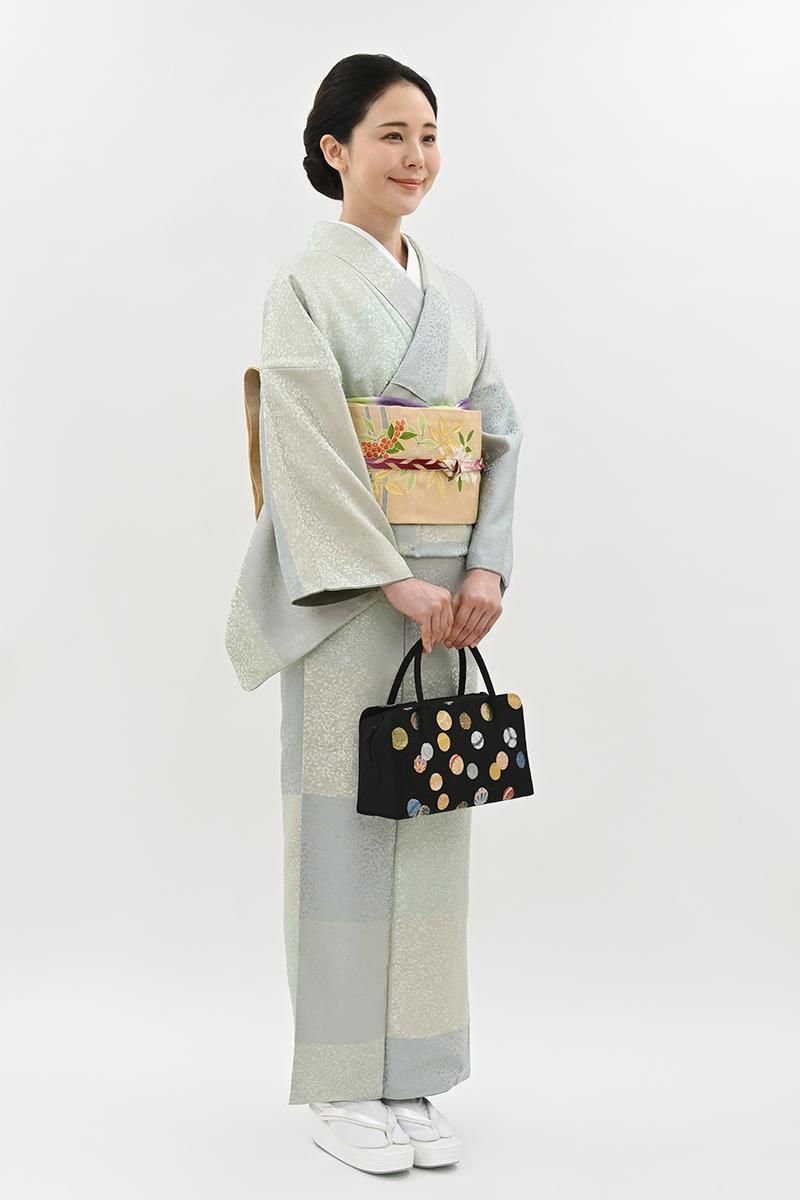 小紋　銀通し　銀彩　花模様　唐草　抽象　ラメ　着物　044a d 小紋 銀通し 銀彩 花模様 唐草 抽象 ラメ 着物 044a d