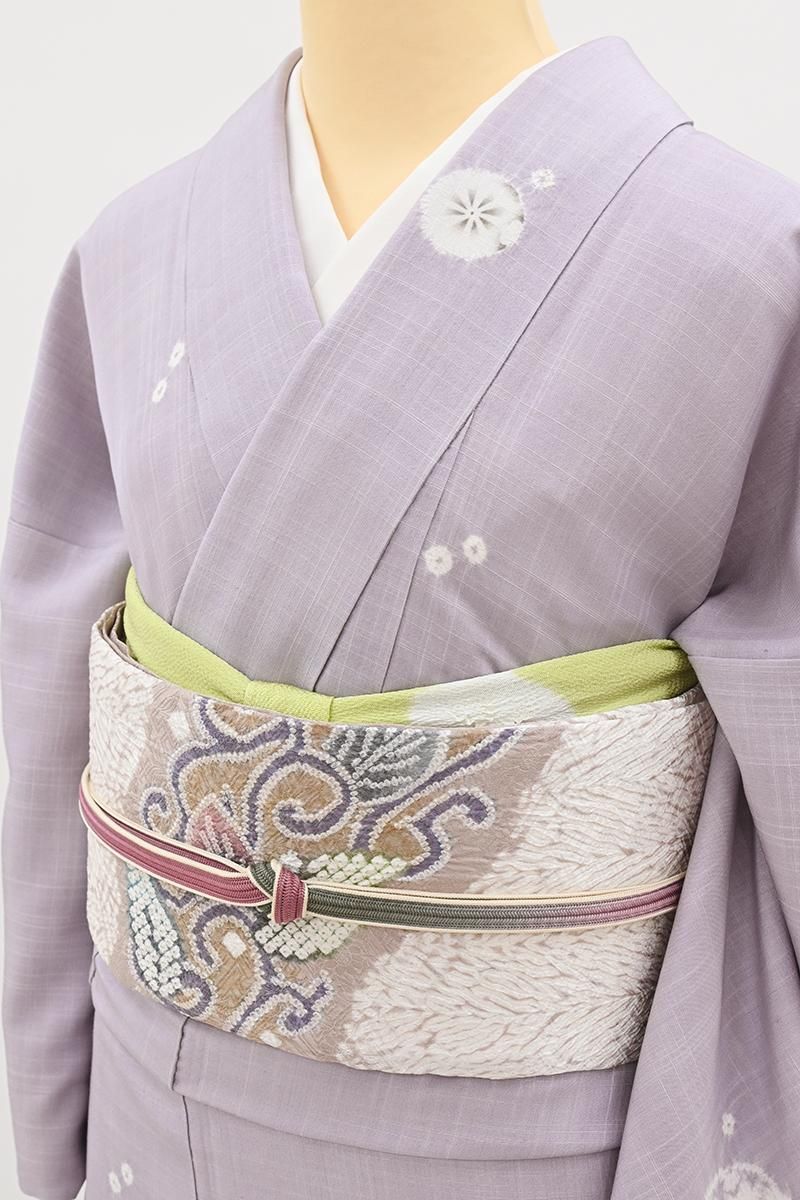 銀座【D-3965】紬地 絞り染め 小紋 淡い鳩羽色 辻ヶ花文 :身丈157/裄68