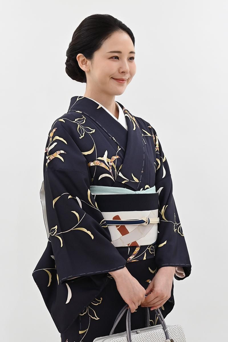 銀座【H-0855】塩瀬地 染名古屋帯 絹鼠色 竹の図 - 銀座きもの青木