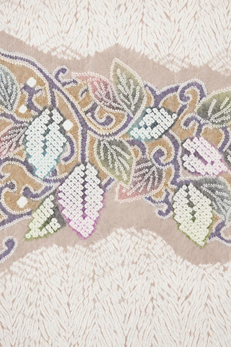 銀座【H-0876】藤娘 きぬたや製 絞り染め 開き名古屋帯 嵯峨鼠色 唐草