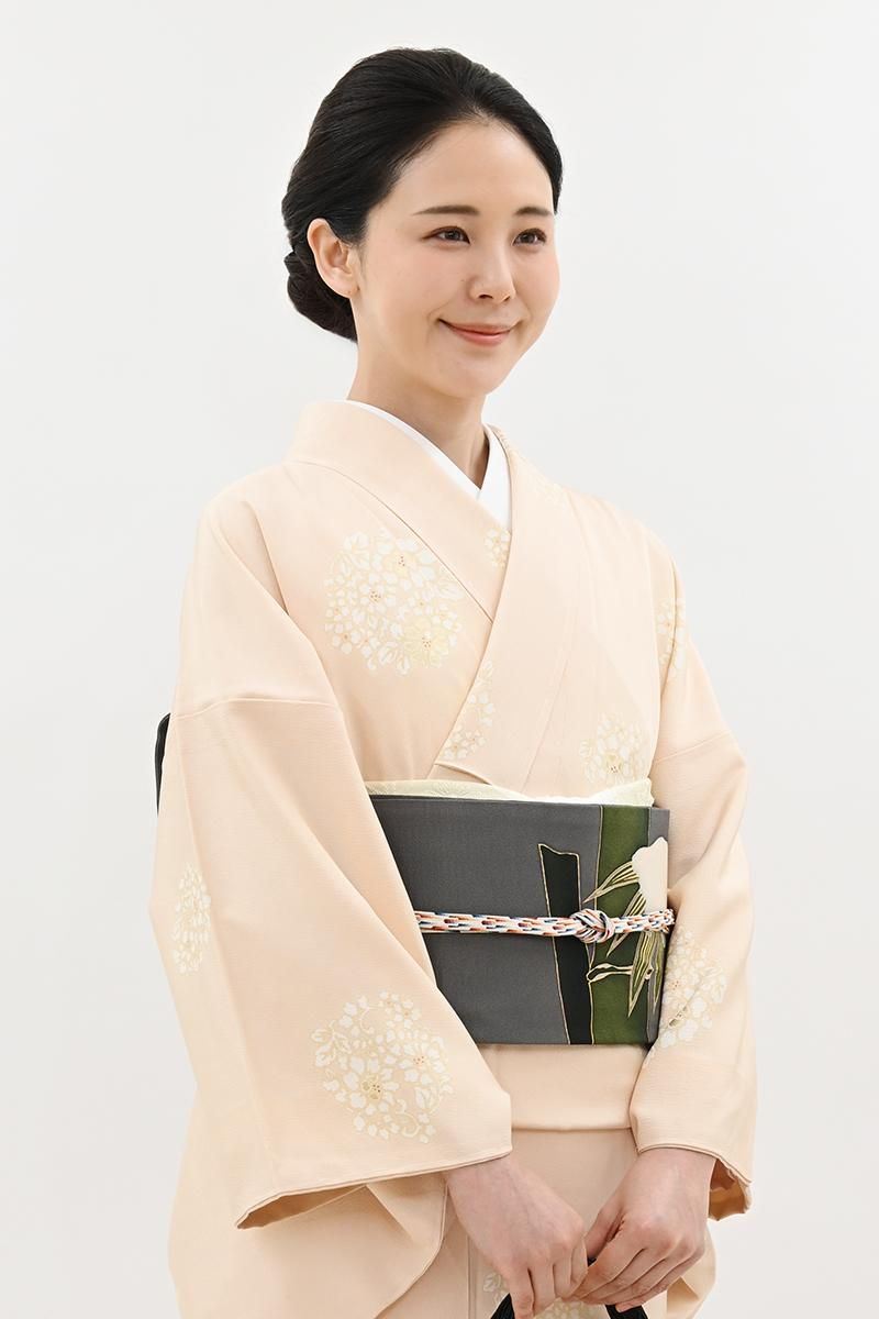 銀座【H-0860】染名古屋帯 藍海松茶色 雪持ち笹の図 - 銀座きもの青木