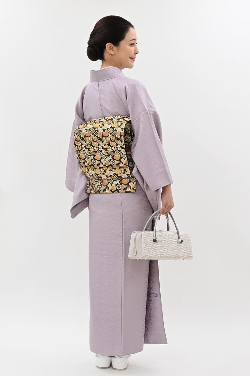 銀座【C-3345】染色家 岸上純平作 繍一ッ紋 色無地 淡い浅紫色 鳳凰