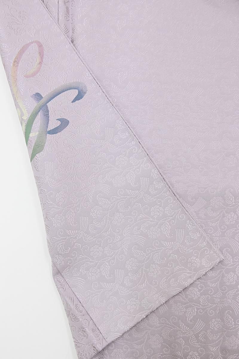 銀座【C-3345】染色家 岸上純平作 繍一ッ紋 色無地 淡い浅紫色 鳳凰