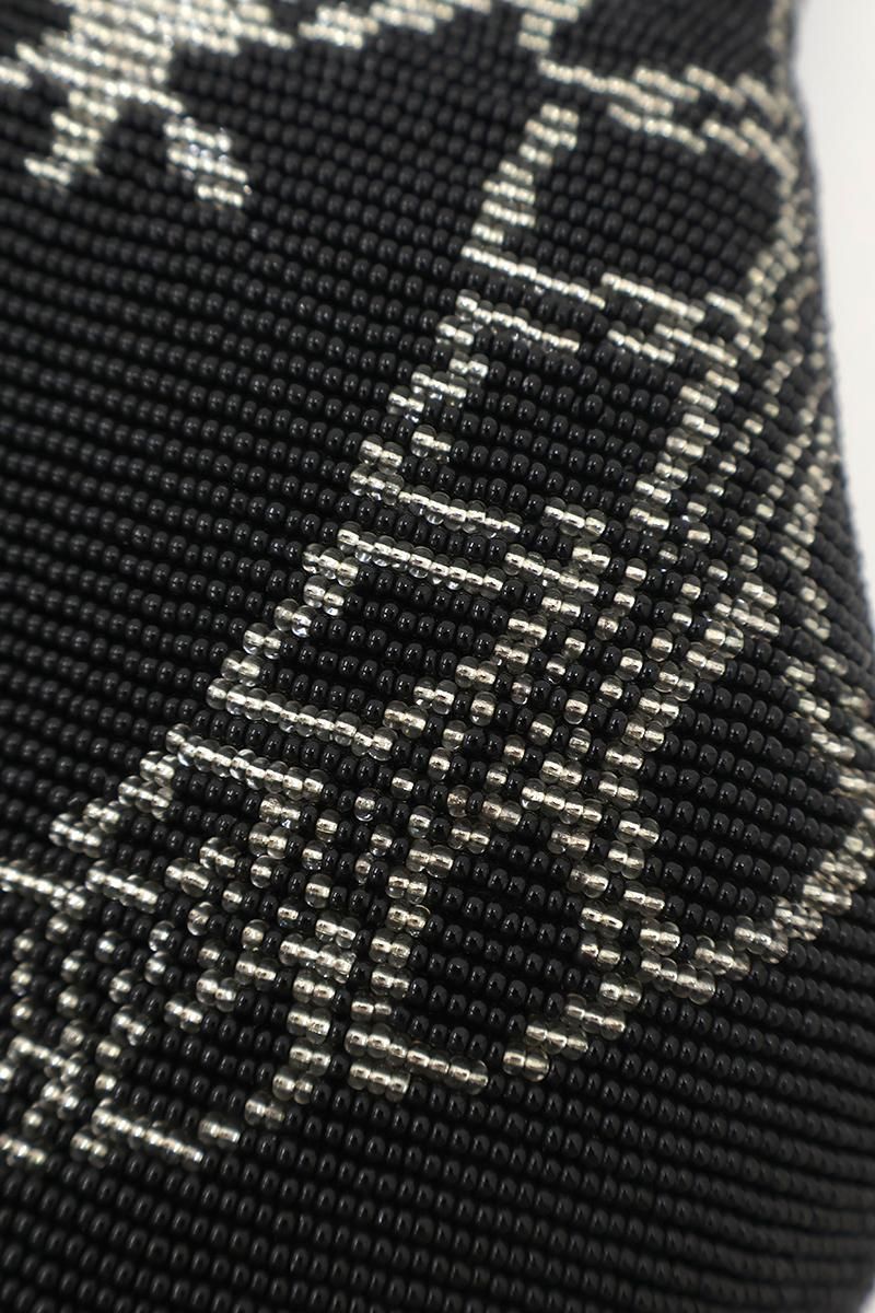 銀座【G-3394】ビーズ刺繍 バッグ 黒色 扇に下り藤文 - 銀座きもの青木