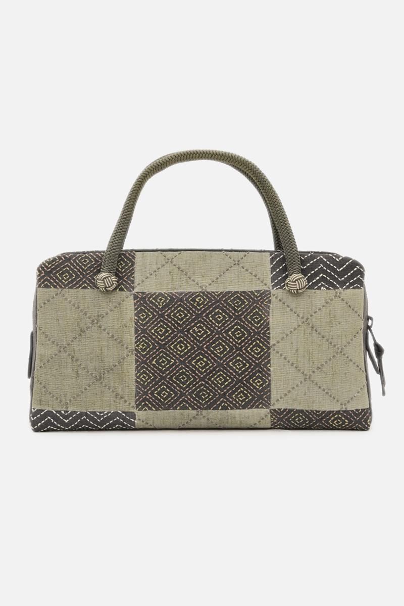 銀座【G-3402】伊と忠製 利休バッグ 紬地 青白橡×紺鼠 市松文 - 銀座