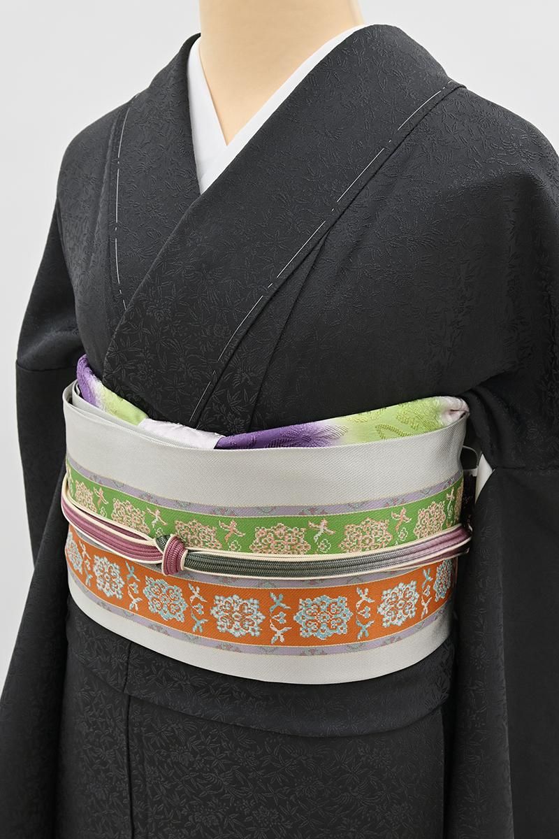 銀座【C-3380】色無地 藍墨茶色 桐竹鳳凰の地紋:身丈155/裄67.5 - 銀座